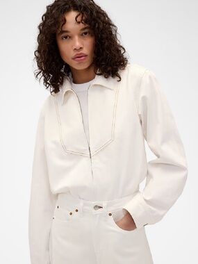 GAP Women's Off-White Zip-Front Jean Jacket